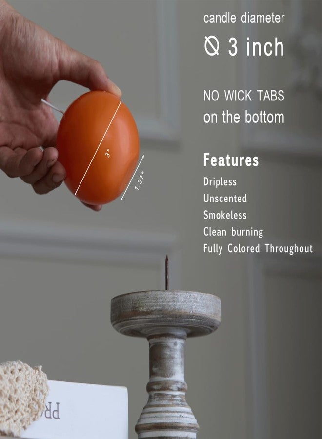 MOZEAL Hand-Poured, 3 Inch Orange Round Ball Candles - Elegant Orange Round Pillar Candles Set of 3, Dripless, Unscented, Smokeless, Ideal for Halloween Decor. - Image 3
